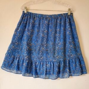 Women's Banana Republic Lined Floral‎ Blue Ruffle Mini Skirt Size Medium
